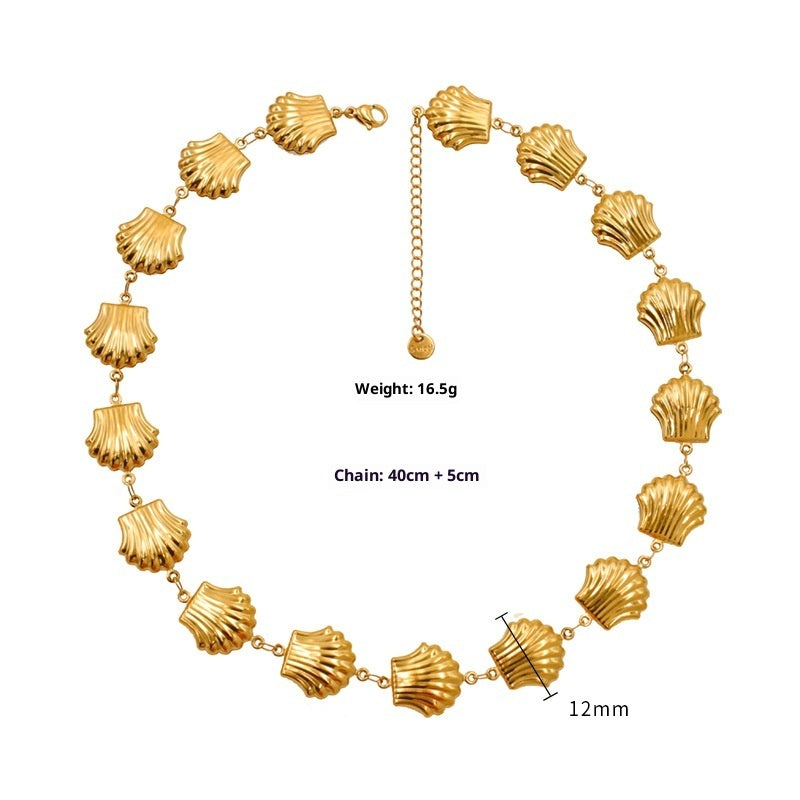 Shell Charm Titanium Steel Bracelet - Gold Plated Beach Jewelry for Women