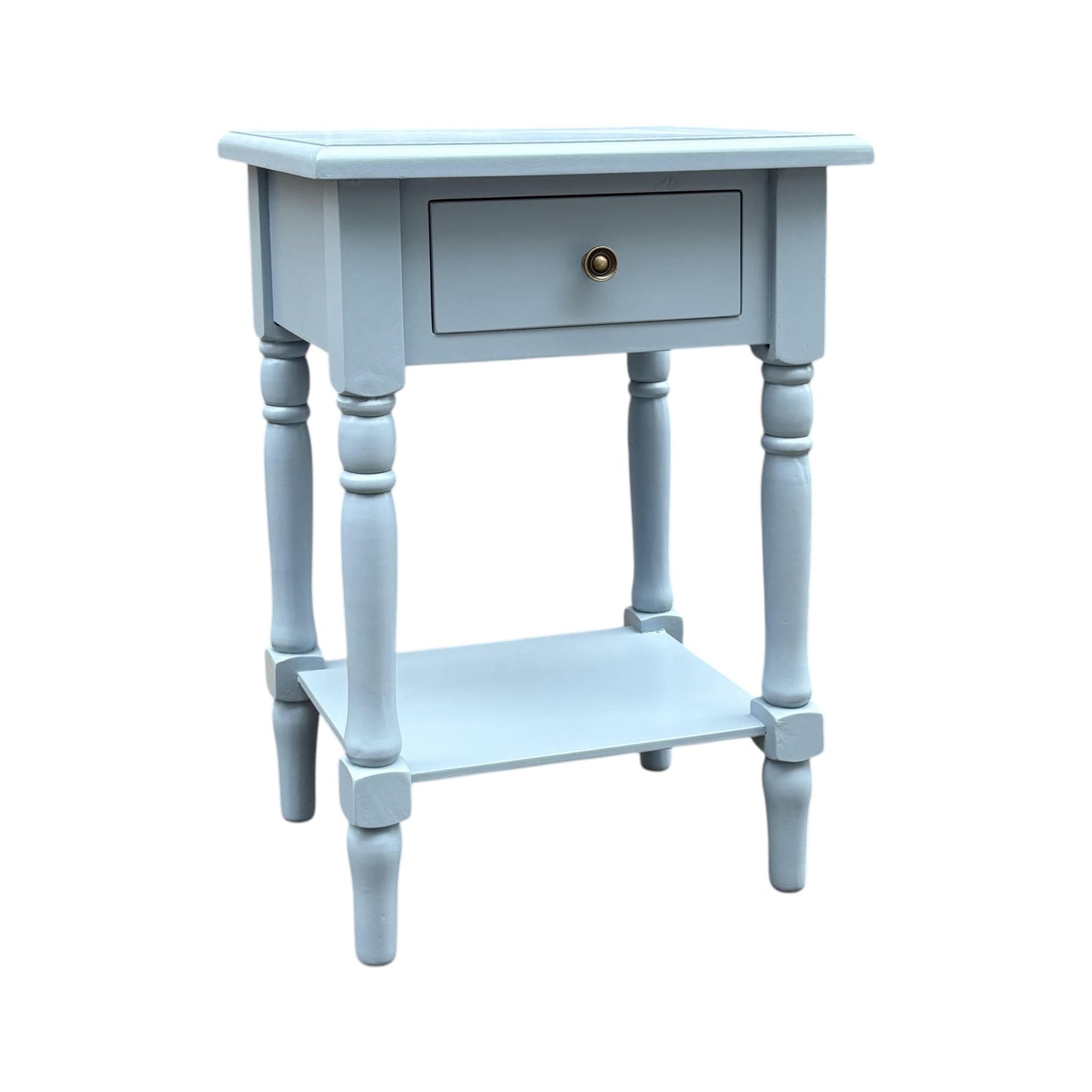 Modern and Stylish Bedside Wooden Side Table with 1 Drawer and Shelf - Sleek Art Deco Solid Pine Wood Side Tables with Storage for Home, Office, Living Room, and Hallways Decor (Solid, Sky Blue)