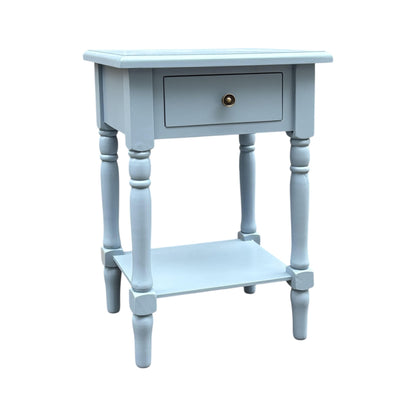 Modern and Stylish Bedside Wooden Side Table with 1 Drawer and Shelf - Sleek Art Deco Solid Pine Wood Side Tables with Storage for Home, Office, Living Room, and Hallways Decor (Solid, Sky Blue)