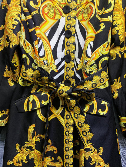 Belt printed long sleeve trench coat