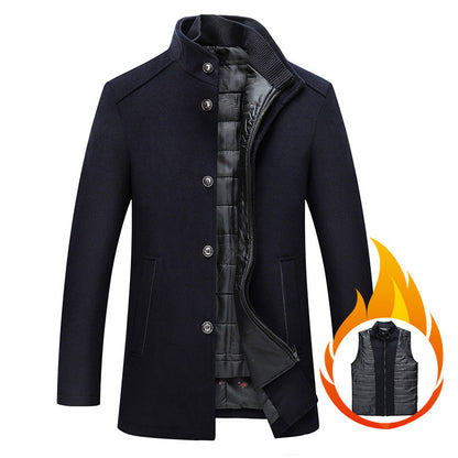 Solid Color Casual Men's Woolen Coat