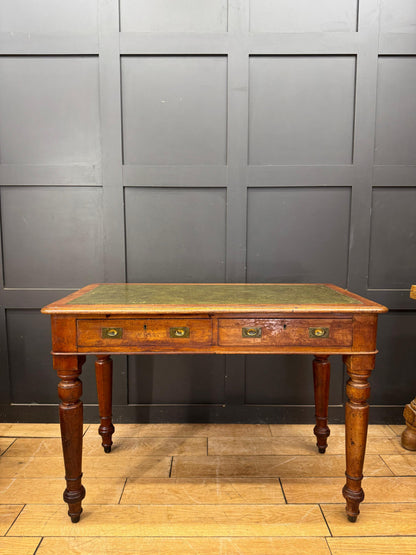 Antique Mahogany Writing Desk Leather Top Two Drawer Side Table Desk