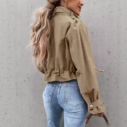 Single-breasted Zipper Short Casual Long Sleeve Coat