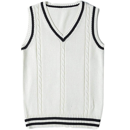 Women's Waistcoat V-neck Striped Stitching Casual Knitted Sweater