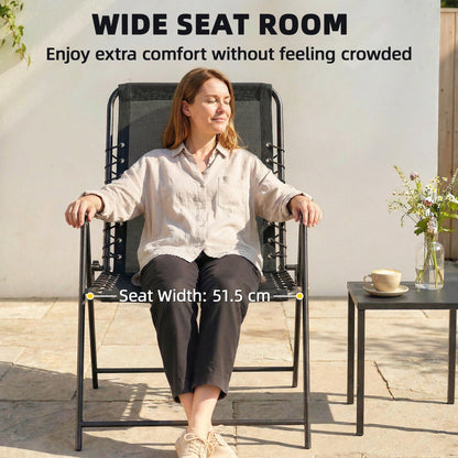 Outsunny Folding Garden Chairs Set of 4, Outdoor Dining Chairs with Wide Texteline Seat, High Back and Armrests, Black