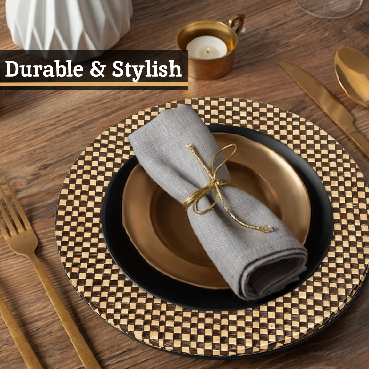 Pandanus Black And Natural Charger Plate