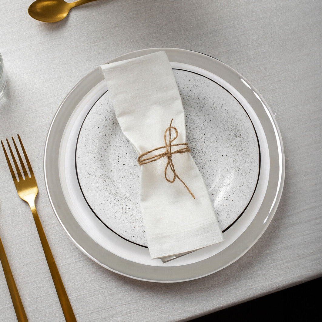 Ida Set of Four 33cm Dia Embossed Charger Plates with Silver Rim