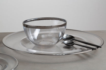 Ida Set of Four 33cm Dia Plain Charger Plates with Silver Rims