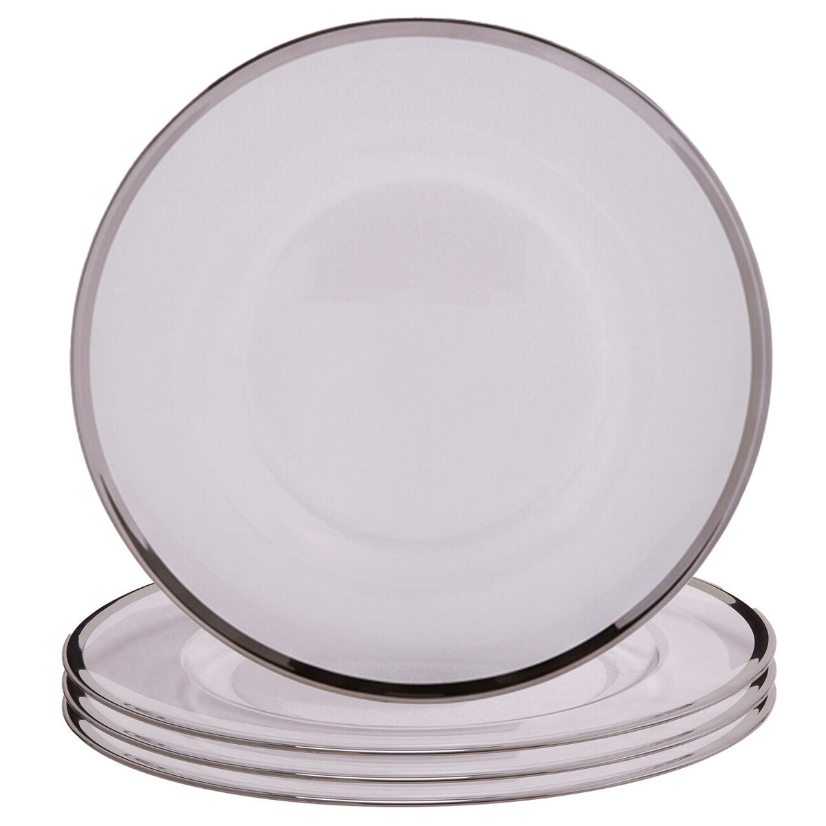 Ida Set of Four 33cm Dia Plain Charger Plates with Silver Rims