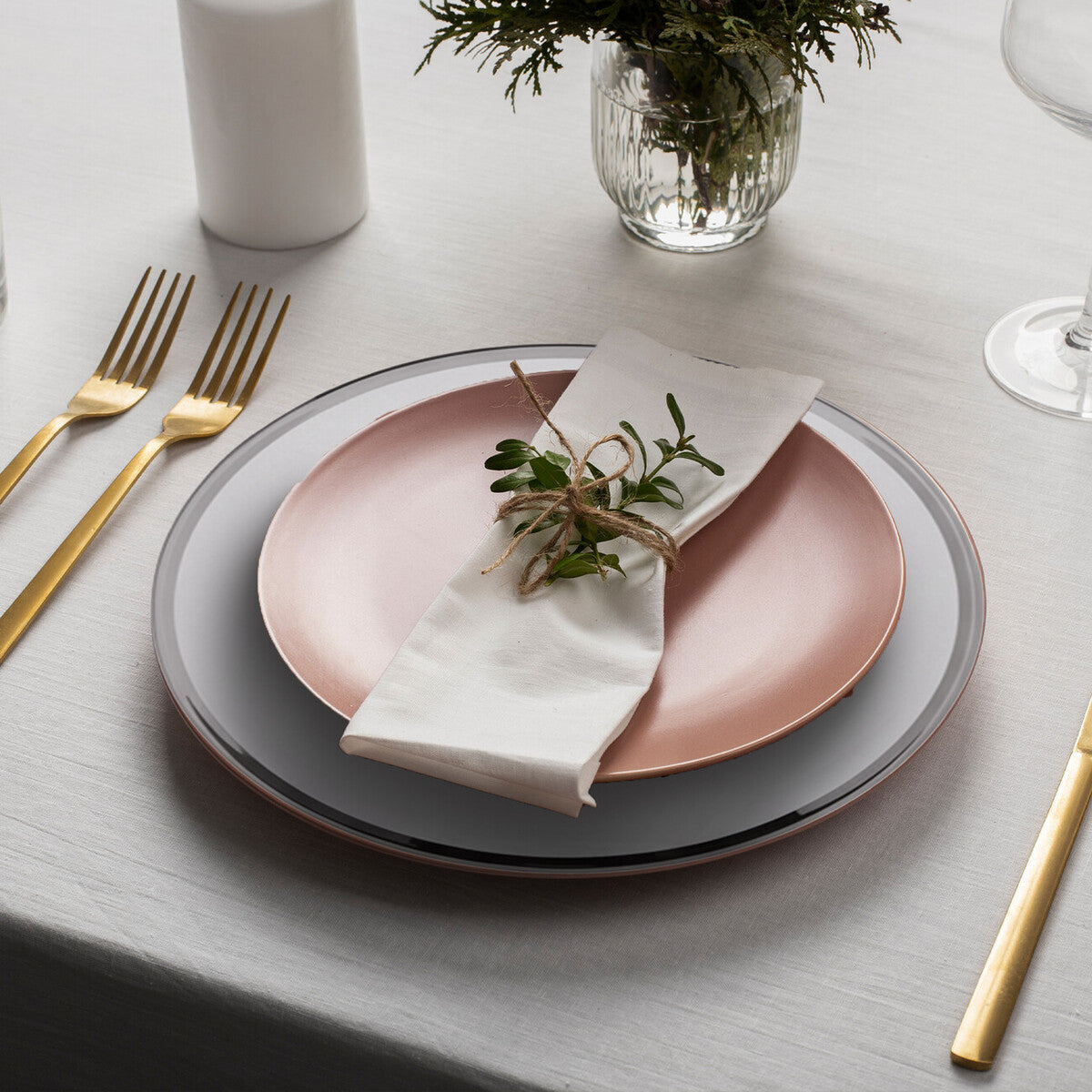 Ida Set of Four 33cm Dia Plain Charger Plates with Silver Rims