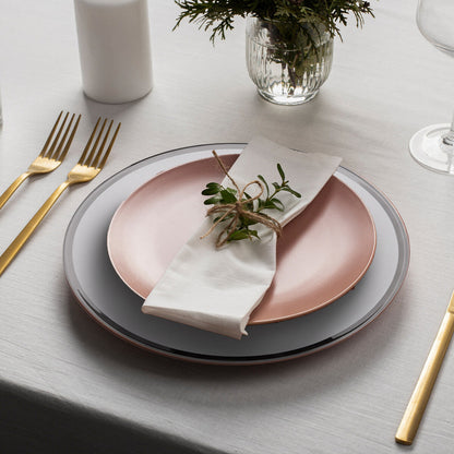 Ida Set of Four 33cm Dia Plain Charger Plates with Silver Rims