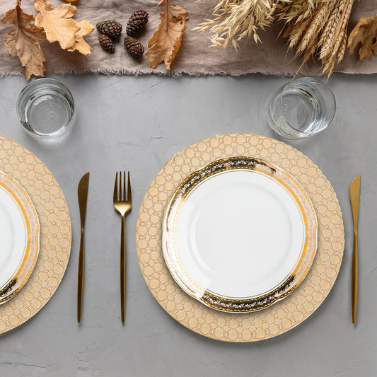Dia Gold Charger Plate With Octagon Pattern Rim