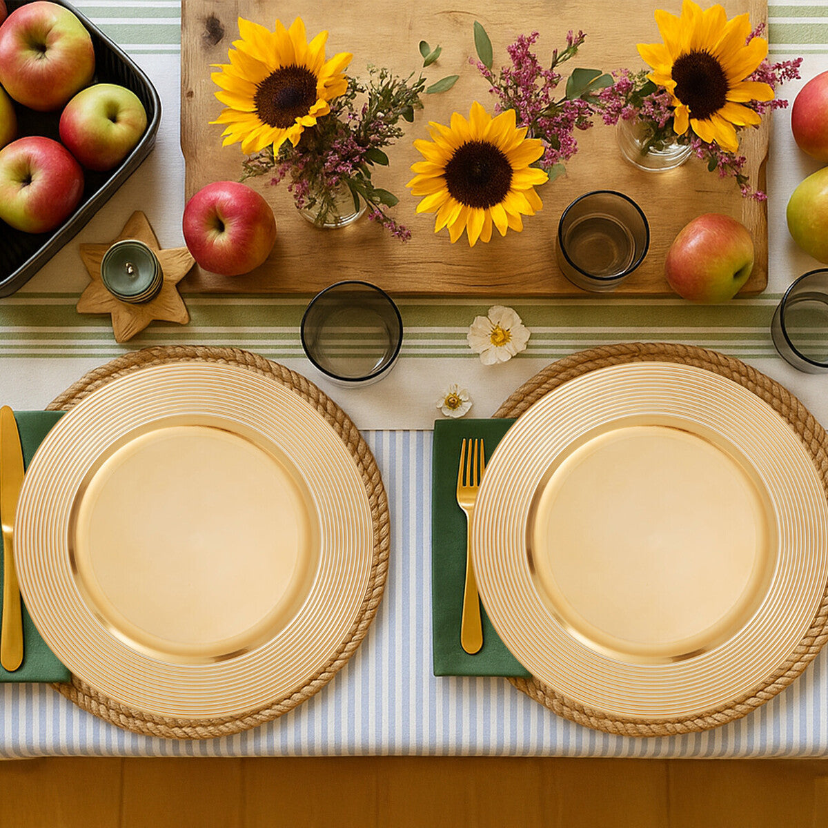 Dia Gold Charger Plate With Ribbed Rim