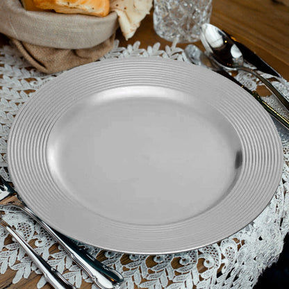 Dia Silver Charger Plate With Ribbed Rim