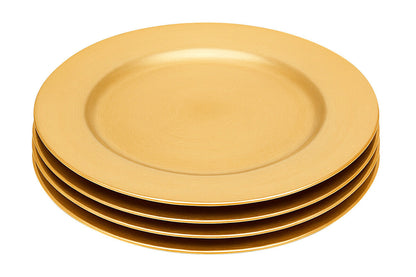 Set of Four 33cm Dia Gold Finish Flat Style Charger Plates