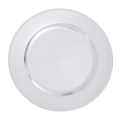 Set of Four 33cm Dia Silver Finish Dotted Charger Plates