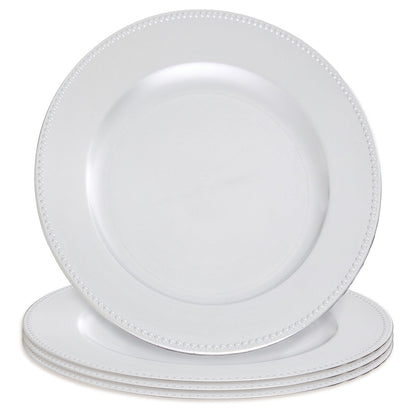 Set of Four 33cm Dia Silver Finish Dotted Charger Plates