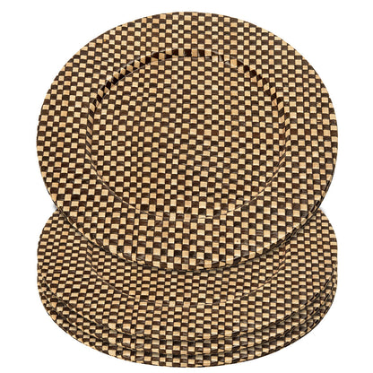 Set of Four 33cm Dia Pandanus Black and Natural Charger Plates