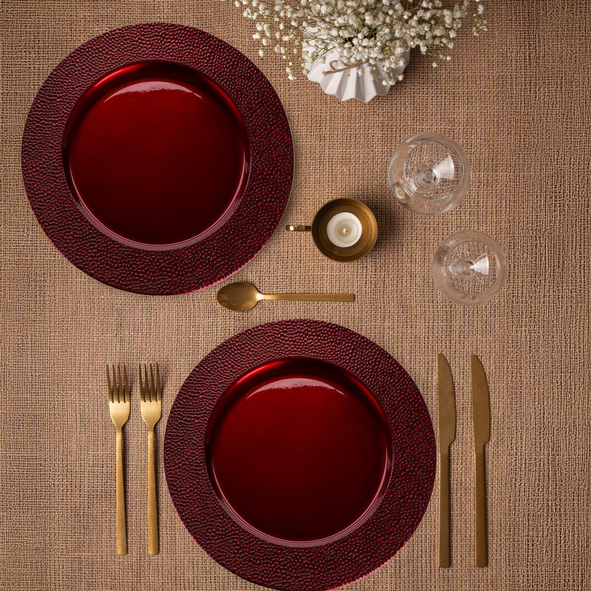 Set of Four 33cm Paxton Red Pebble Effect Charger Plates