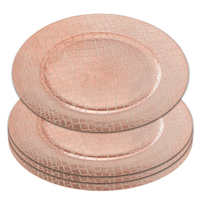 Set of Four 33cm Dia Rose Gold Crocodile Effect Charger Plates