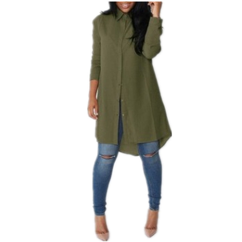 Irregular Mid-length Long-sleeved Chiffon Shirt Women