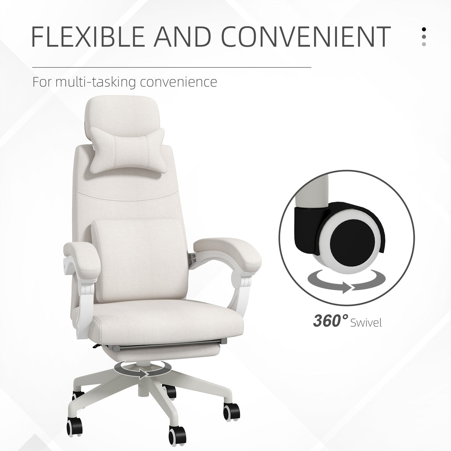 Vinsetto Linen-Look Office Chair, with 160\'c2\'b0 Reclining Back and Footrest - White