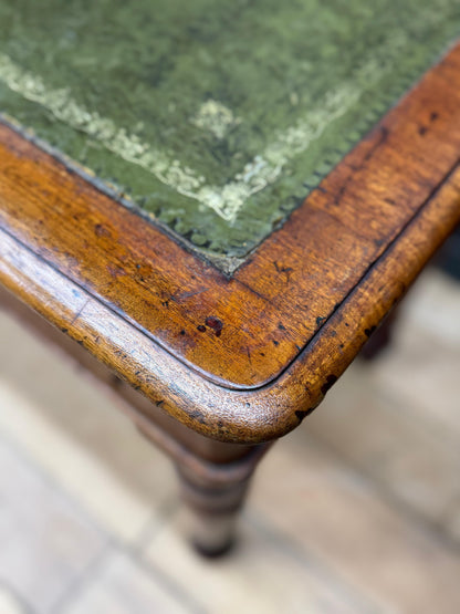 Antique Mahogany Writing Desk Leather Top Two Drawer Side Table Desk