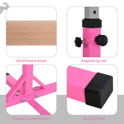 HOMCOM Height Adjustable Gymnastics Horizontal Bar for Kids, Children Junior Kip High Bar Fitness, Pink
