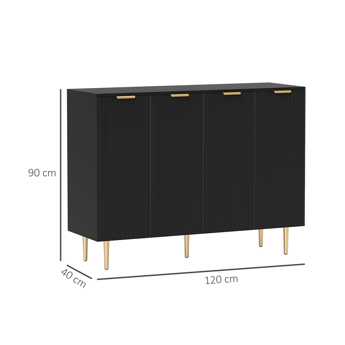 HOMCOM Sideboard Buffet Cabinet, Modern Kitchen Storage Cabinet with 4 Doors and Adjustable Shelves Black