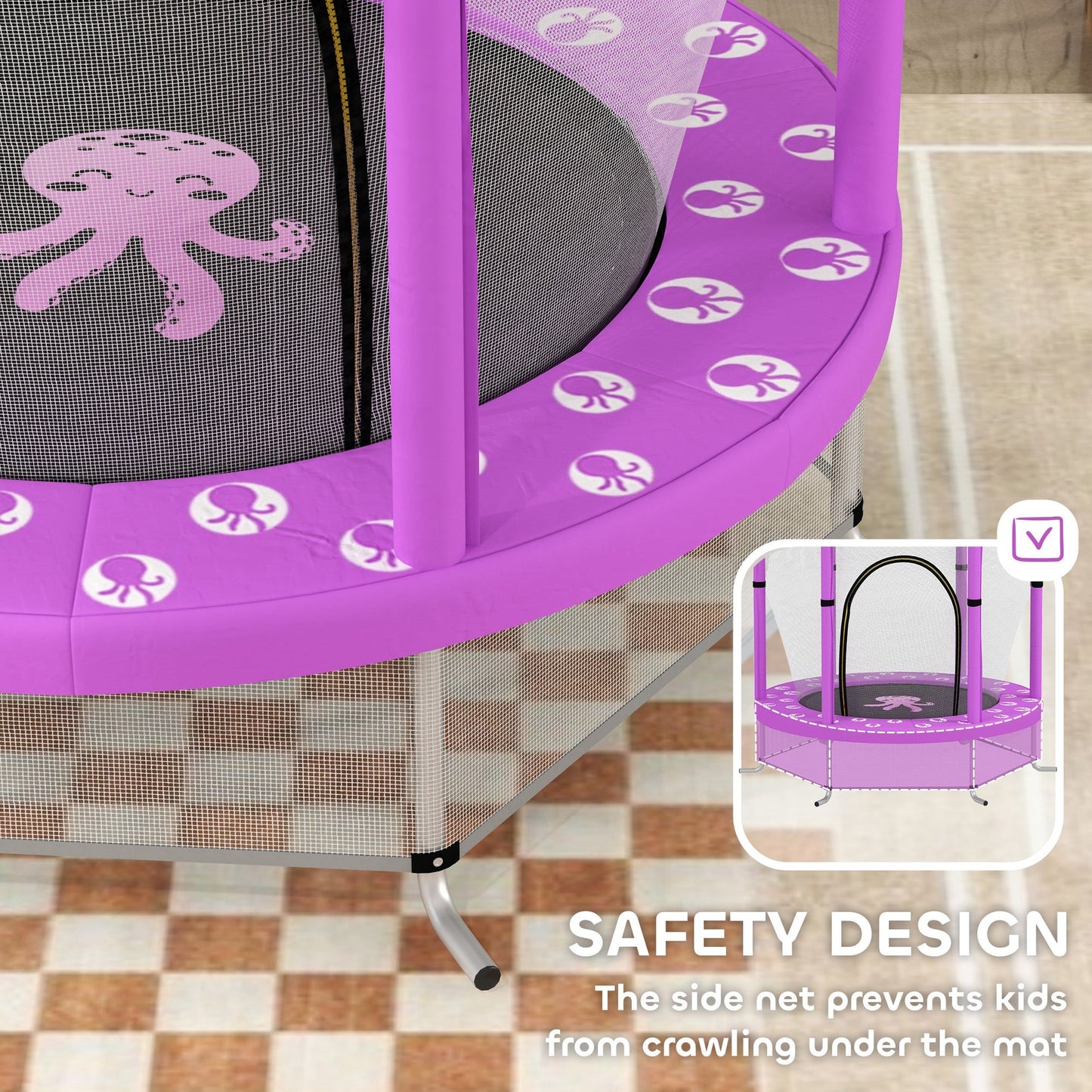AIYAPLAY 4.6ft Toddler Trampoline w/ Safety Enclosure Net, for Indoor Outdoor Use, Ages 3-6 Years, Purple