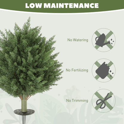 HOMCOM 60 cm Artificial Cypress Tree with Ground Stake, Set of 2 Artificial Plants for Indoor & Outdoor, UV Resistant, Green