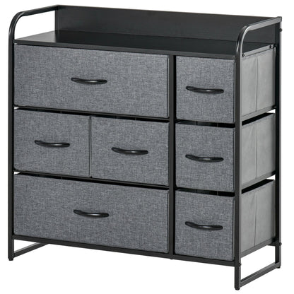 HOMCOM Chest of Drawers with 7 Foldable Drawers, 3-Tier Fabric Bedroom Dresser, Clothes Storage Unit for Bedroom, Living Room, Grey