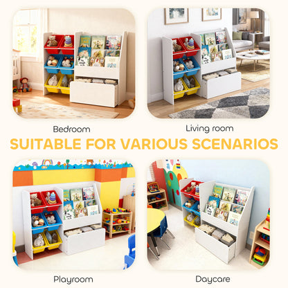 AIYAPLAY Toy Storage Unit, 3-Tier Toy Organiser Shelf with 6 Removable Storage Bins for Bedroom, Nursery, Multicoloured