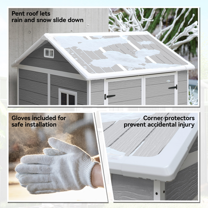 Outsunny 6 x 6ft Plastic Garden Shed with Floor, Window, Vents, Grey