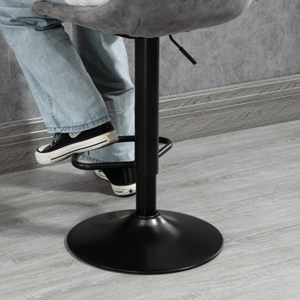 Set Of 2 Microfibre Retro Tub Bar Stools w/ Metal Frame Footrest Home Seat Grey