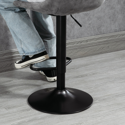 Set Of 2 Microfibre Retro Tub Bar Stools w/ Metal Frame Footrest Home Seat Grey