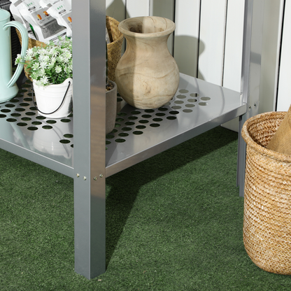 Outsunny 2-Tier Plant Stand Storage Organizer Steel Display Shelf for Patio