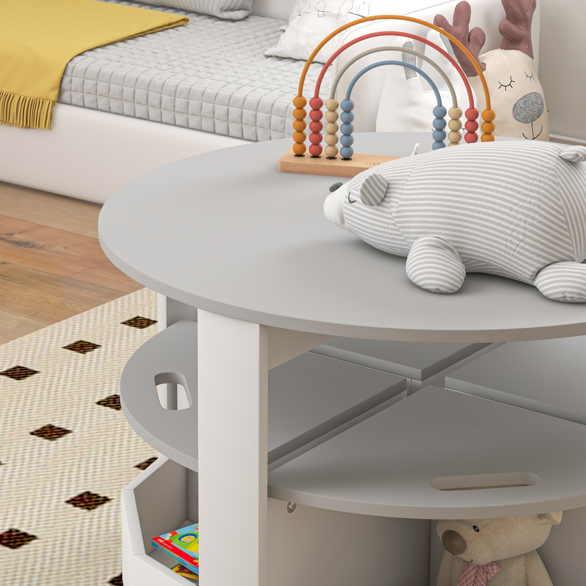 AIYAPLAY 5-Piece Kids Table and Chairs Set w/ Storage for 3-8 Years Old-Grey