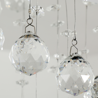 Crystal Chandelier, Spiral Rain Drop-Silver/Crystal