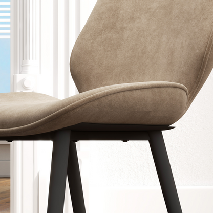 HOMCOM Dining Chairs Set of 2, Upholstered Kitchen Chairs with Metal Legs, Brown