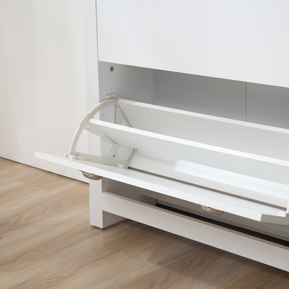 2 Drawer Shoe Cabinet Narrow Shoe Cupboard with Flip Doors White