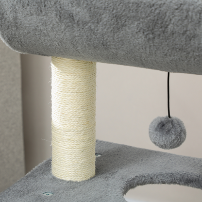 Cat Tree Tower for Indoor Cats w/ Scratching Posts, Pad, Light Grey, Toy Ball