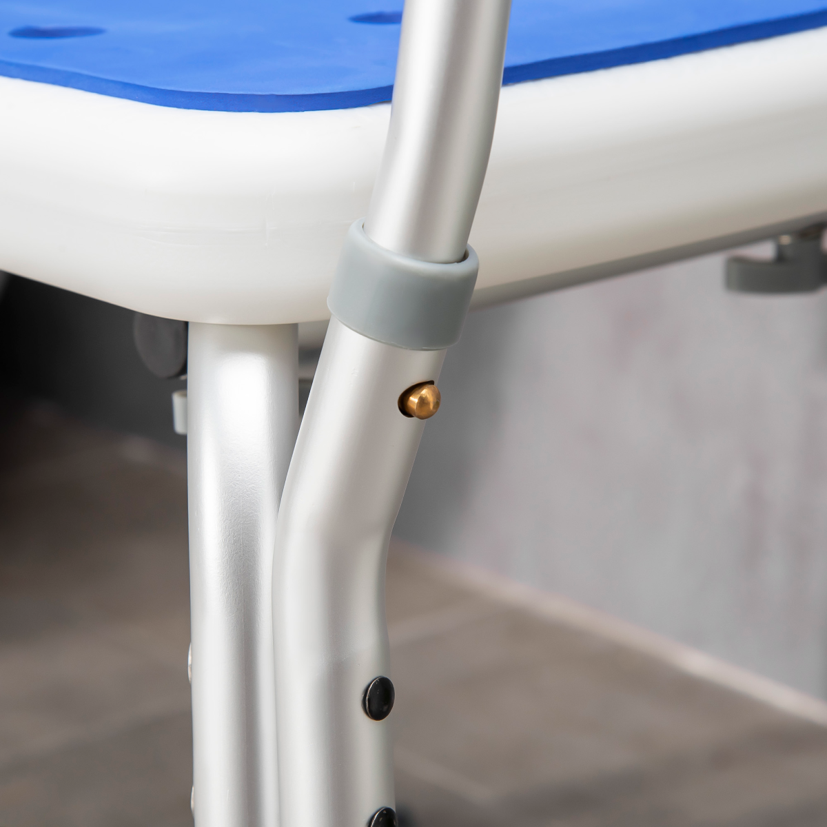 EVA Padded Shower Stool with Back and Arms 4 Suction Foot Pads Blue HOMCOM