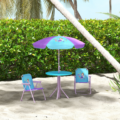 Outsunny Kids Bistro Table and Chair Set with Fairy Theme, Adjustable Parasol