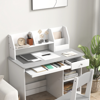 ZONEKIZ Kids Desk and Chair Set with Storage for 5-8 Years, Grey