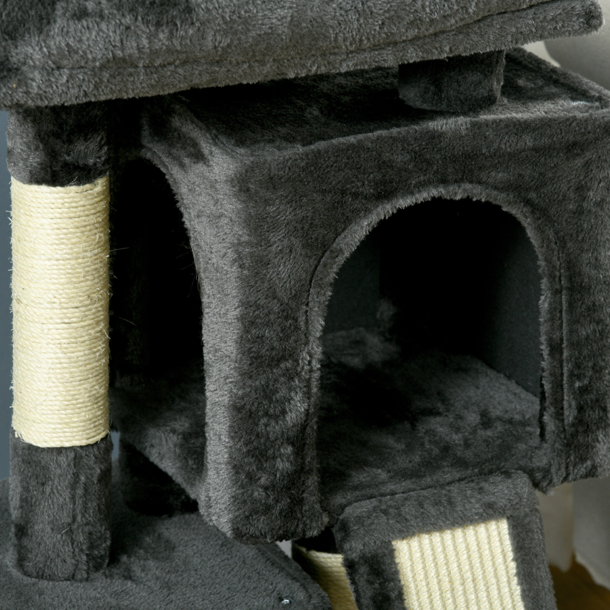 Cat Rest & Play Activity Tree w/ 2 House Perch Scratching Post Black Pawhut