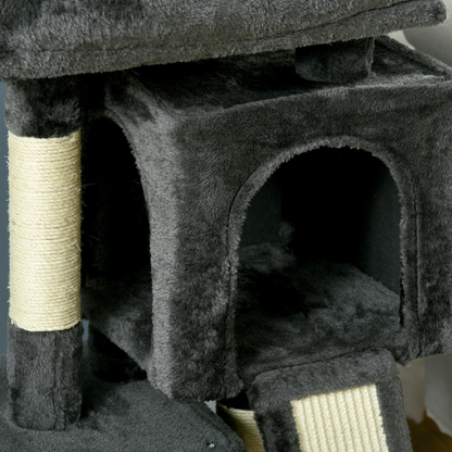 Cat Rest & Play Activity Tree w/ 2 House Perch Scratching Post Black Pawhut