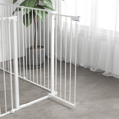 PawHut 2 in 1 Dog Pen, Safety Pet Gate, 6 Panels, for Medium Dogs, 90Hcm - White