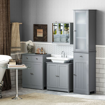 kleankin 60x60cm Under-Sink Storage Cabinet  Adjustable Shelf Drain Hole Grey