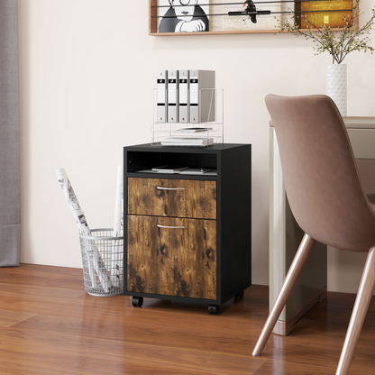 HOMCOM 60cm Storage Cabinet with Drawers and Open Shelf, Rustic Brown
